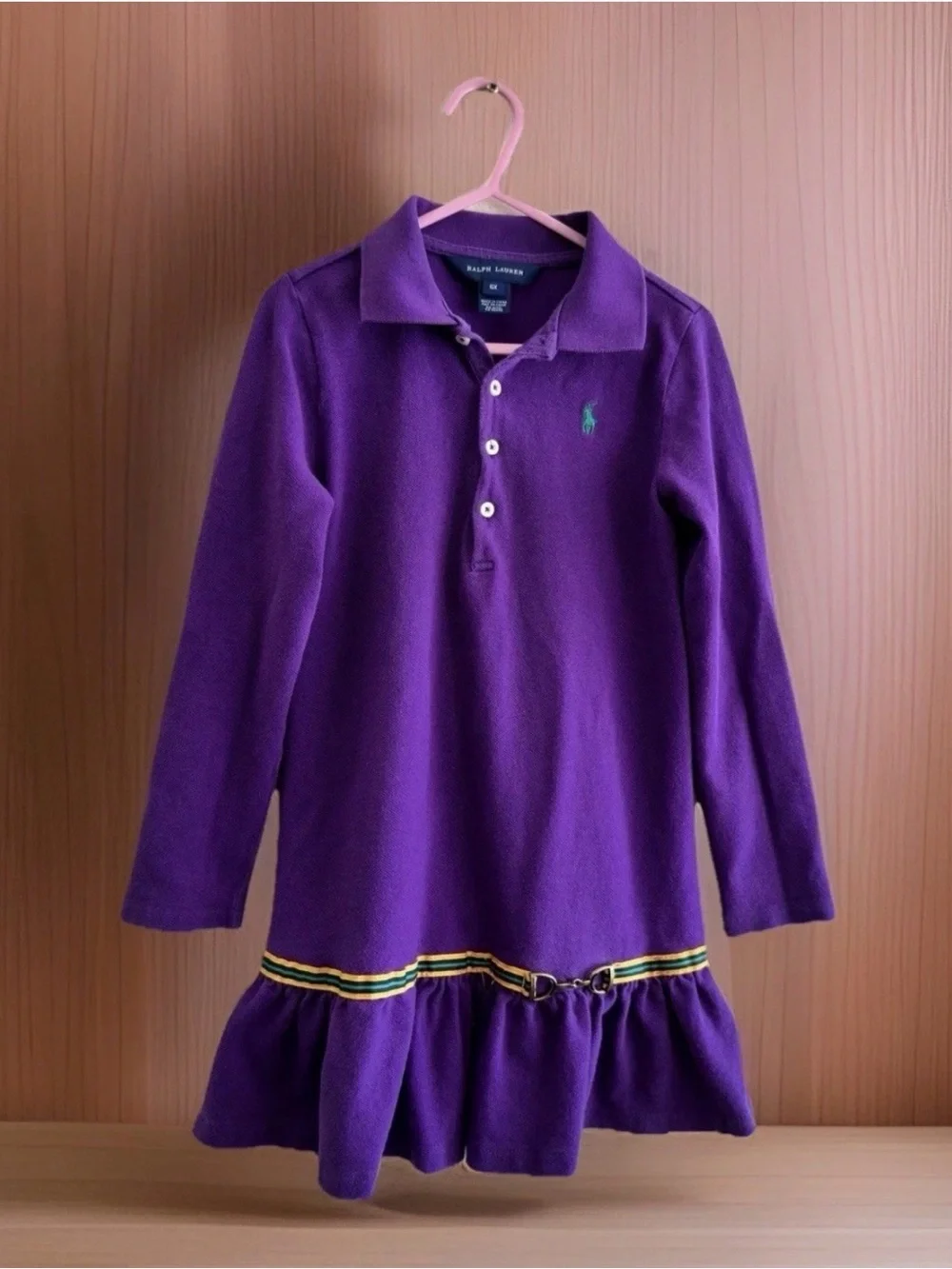 Ralph Lauren Purple Long-Sleeve Polo Dress with Green Logo